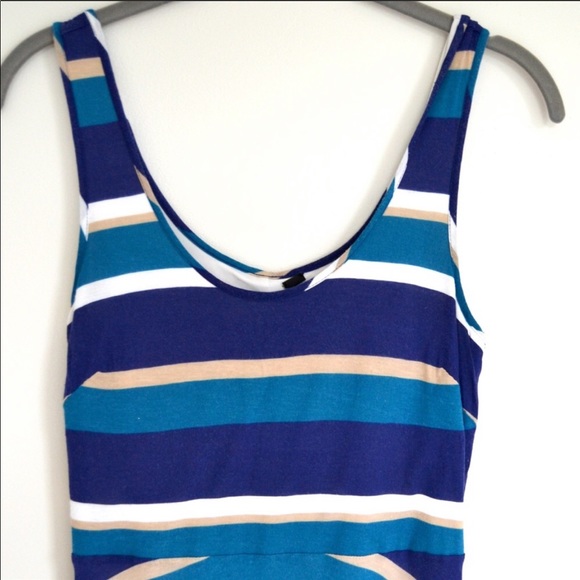 BEBE High Low Blue Striped Sleeveless Dress - Picture 2 of 5